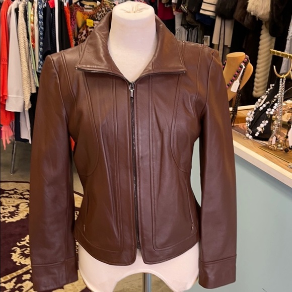 Nine West Brown Soft Leather Jacket Size Small - Picture 6 of 10